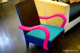 Wooden chair with pink armchair